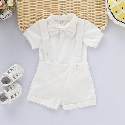 Fashion Baby Boys Baptism Outfit Infant Wedding Gentleman Set Birthday Party Formal Christening Suit Suspender Bow Tie Romper