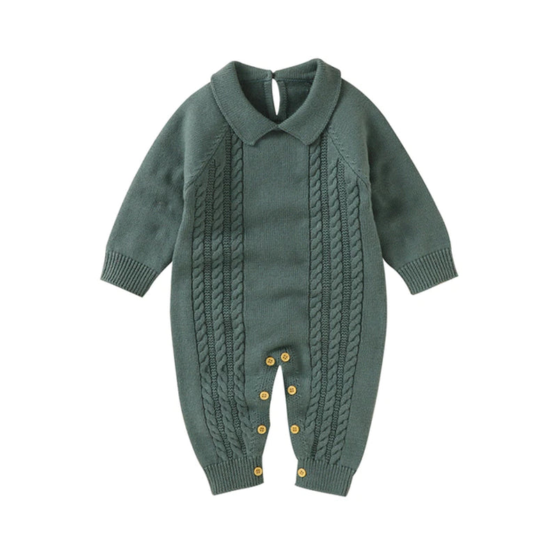 Baby Romper Cotton Knitted Playsuit Newborn Boys Girls Jumpsuit Fashion Turn-Down Collar Infant Kids Clothing Long Sleeve Autumn