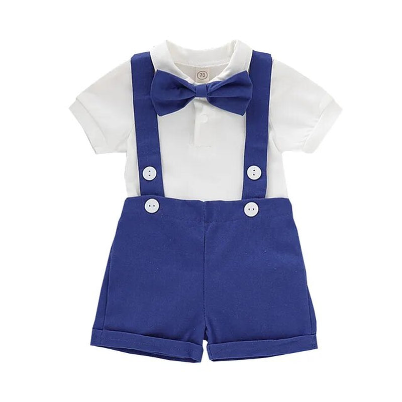 Fashion Baby Boys Baptism Outfit Infant Wedding Gentleman Set Birthday Party Formal Christening Suit Suspender Bow Tie Romper