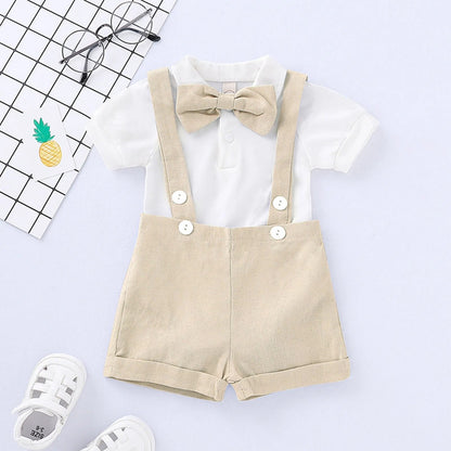 Fashion Baby Boys Baptism Outfit Infant Wedding Gentleman Set Birthday Party Formal Christening Suit Suspender Bow Tie Romper