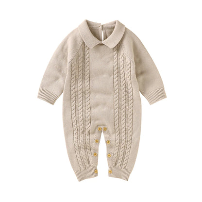 Baby Romper Cotton Knitted Playsuit Newborn Boys Girls Jumpsuit Fashion Turn-Down Collar Infant Kids Clothing Long Sleeve Autumn