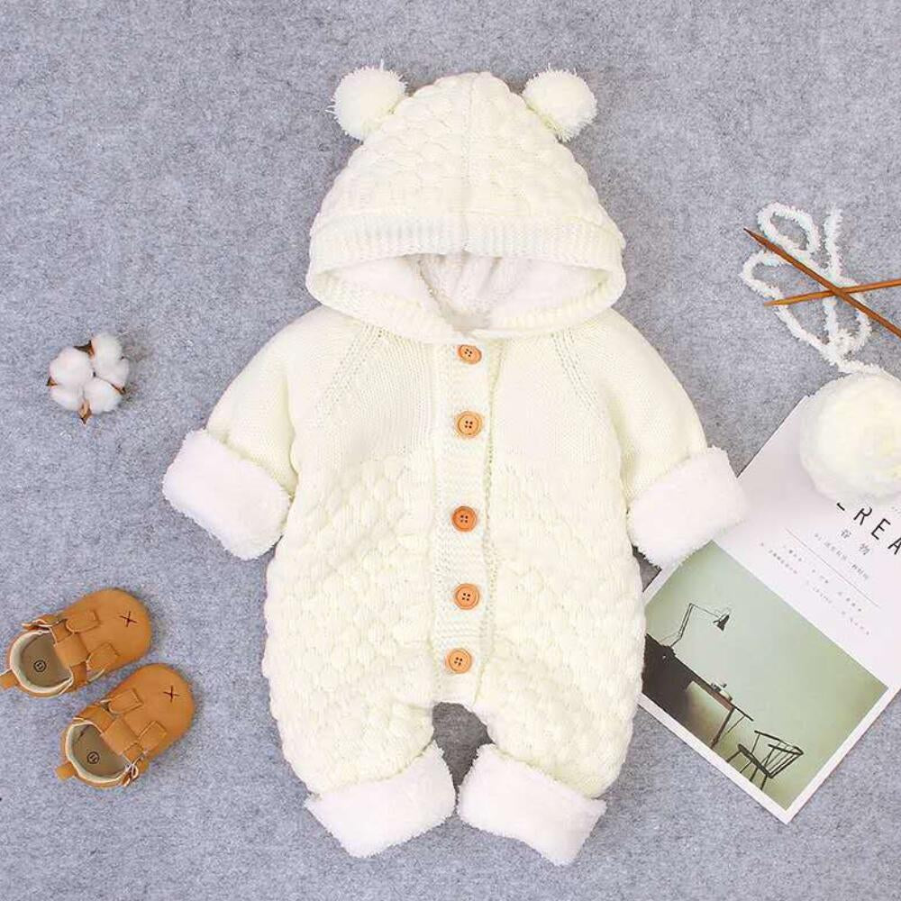 Newborn Baby Clothes Cardigan Hooded Rompers Autumn Winter Girl Boy Fashion Infant Costume Kids Toddler Cashmere Knit Jumpsuit