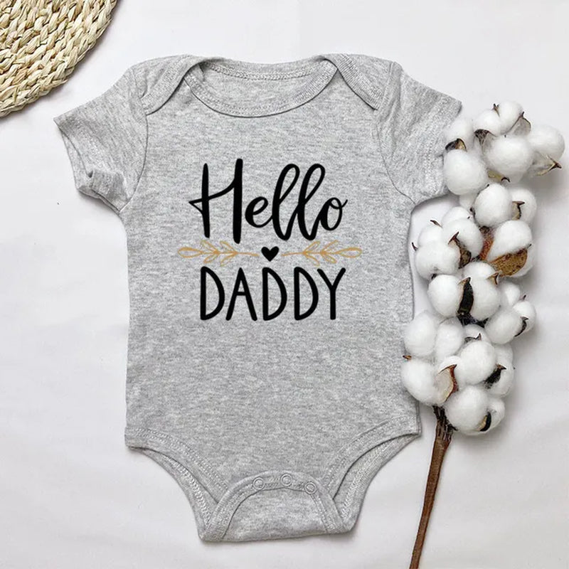 Summer Newborn Infant Baby Boy Girl Short Sleeve Letter Print Hello Daddy Romper Jumpsuit Outfits Baby Clothes