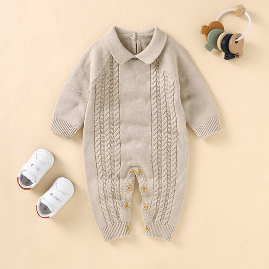 Baby Romper Cotton Knitted Playsuit Newborn Boys Girls Jumpsuit Fashion Turn-Down Collar Infant Kids Clothing Long Sleeve Autumn