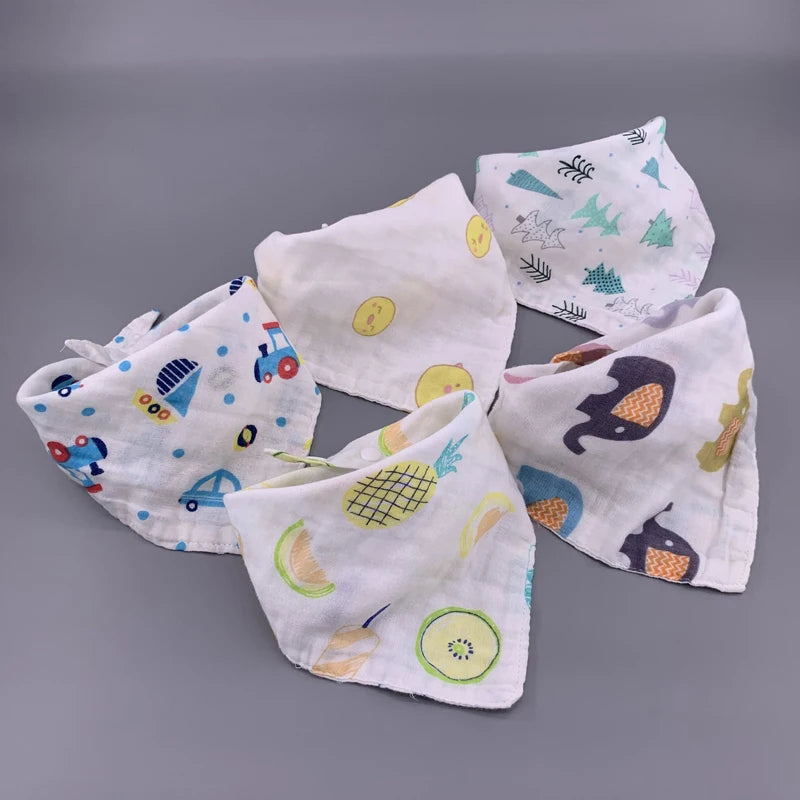 5Pcs/Lot Musiln Cotton Baby Bibs 4 Layers Girls Boys Babador Bandana Bibs Bebe Triangle Feeding Burp Cloth Bebe Collar Scarf