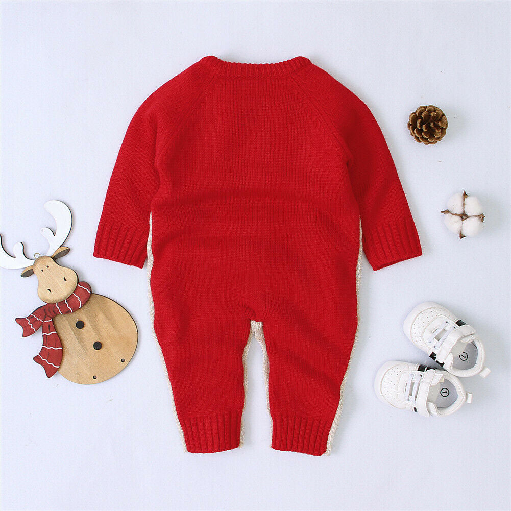 0-18M Christmas Baby Clothes Newborn Infant Boy Girl Deer Romper Knitted Warm Jumpsuit Xmas Baby Costumes Clothes