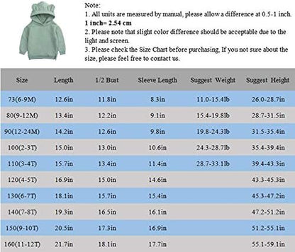 Baby Unisex Cotton Solid Hoodies, Toddler Sweatshirt Kids Cute Ear Hoody Tops Pullover Fall Winter Clothes