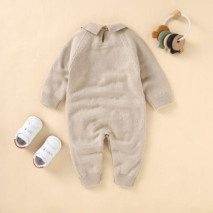 Baby Romper Cotton Knitted Playsuit Newborn Boys Girls Jumpsuit Fashion Turn-Down Collar Infant Kids Clothing Long Sleeve Autumn