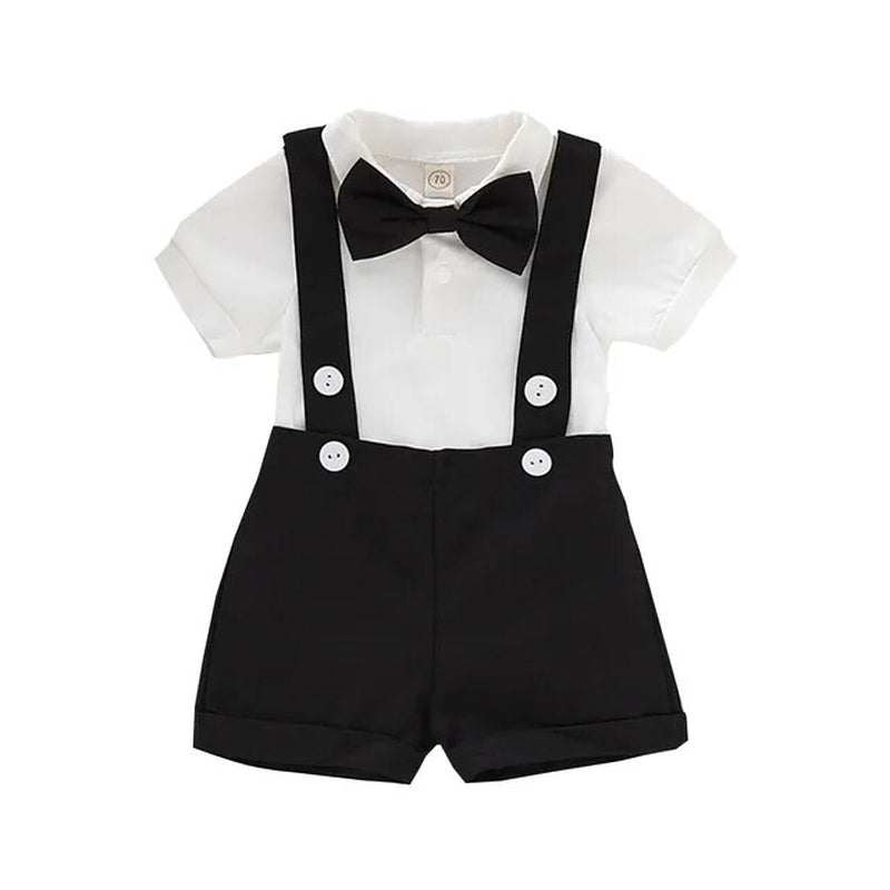 Fashion Baby Boys Baptism Outfit Infant Wedding Gentleman Set Birthday Party Formal Christening Suit Suspender Bow Tie Romper