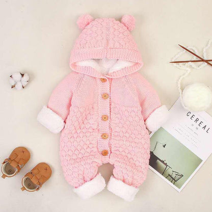 Newborn Baby Clothes Cardigan Hooded Rompers Autumn Winter Girl Boy Fashion Infant Costume Kids Toddler Cashmere Knit Jumpsuit