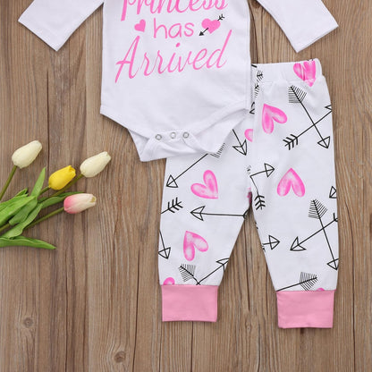 4 Pcs Baby Girls Pants Set Newborn Infant Toddler Letter Romper Arrow Heart Pants Hats Headband Clothes