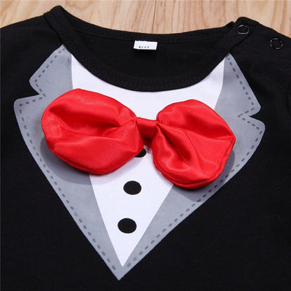 0-24 Months Baby Boys Rompers Long Sleeve Bow Tie Baby Boys Jumpsuit Black White Gentleman Formal Newborn Clothes Playsuit