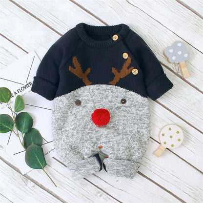 0-18M Christmas Baby Clothes Newborn Infant Boy Girl Deer Romper Knitted Warm Jumpsuit Xmas Baby Costumes Clothes