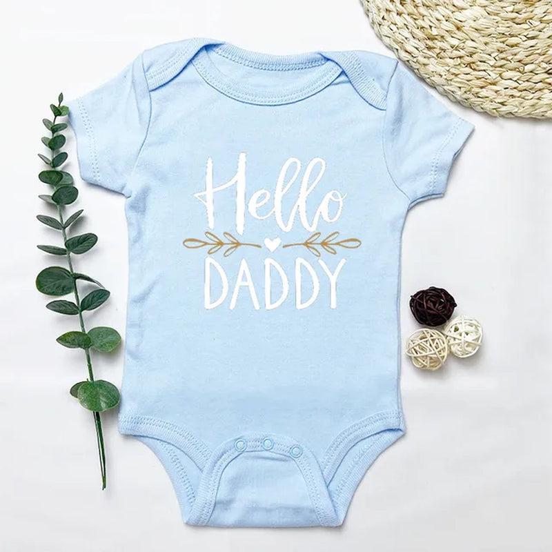 Summer Newborn Infant Baby Boy Girl Short Sleeve Letter Print Hello Daddy Romper Jumpsuit Outfits Baby Clothes