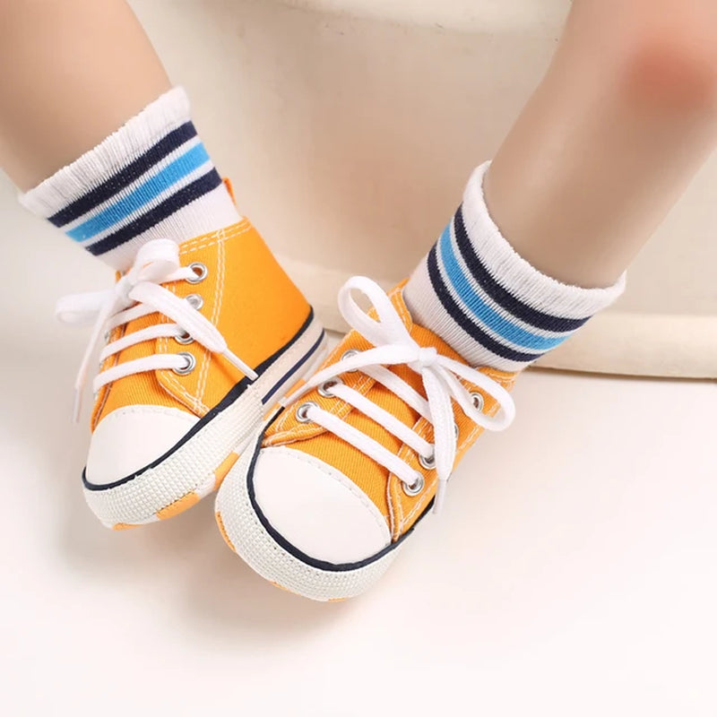 Baby Canvas Classic Sports Shoes Newborn Boys and Girls Printed Star First Walkers Shoes Infant anti Slip Baby Shoes