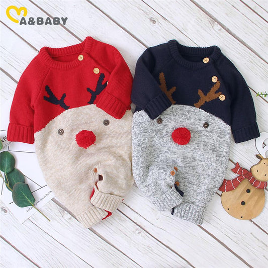 0-18M Christmas Baby Clothes Newborn Infant Boy Girl Deer Romper Knitted Warm Jumpsuit Xmas Baby Costumes Clothes