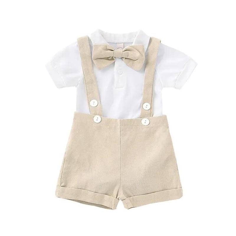 Fashion Baby Boys Baptism Outfit Infant Wedding Gentleman Set Birthday Party Formal Christening Suit Suspender Bow Tie Romper