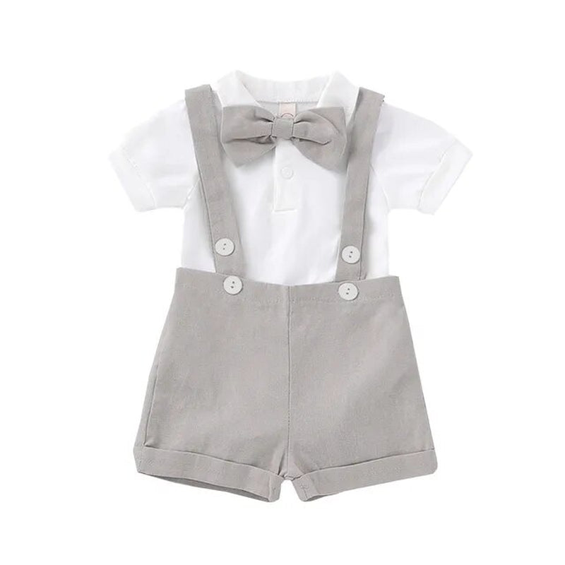 Fashion Baby Boys Baptism Outfit Infant Wedding Gentleman Set Birthday Party Formal Christening Suit Suspender Bow Tie Romper