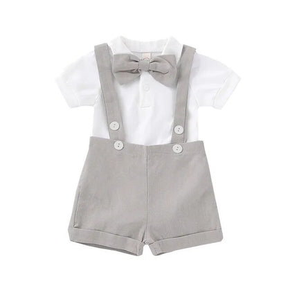 Fashion Baby Boys Baptism Outfit Infant Wedding Gentleman Set Birthday Party Formal Christening Suit Suspender Bow Tie Romper