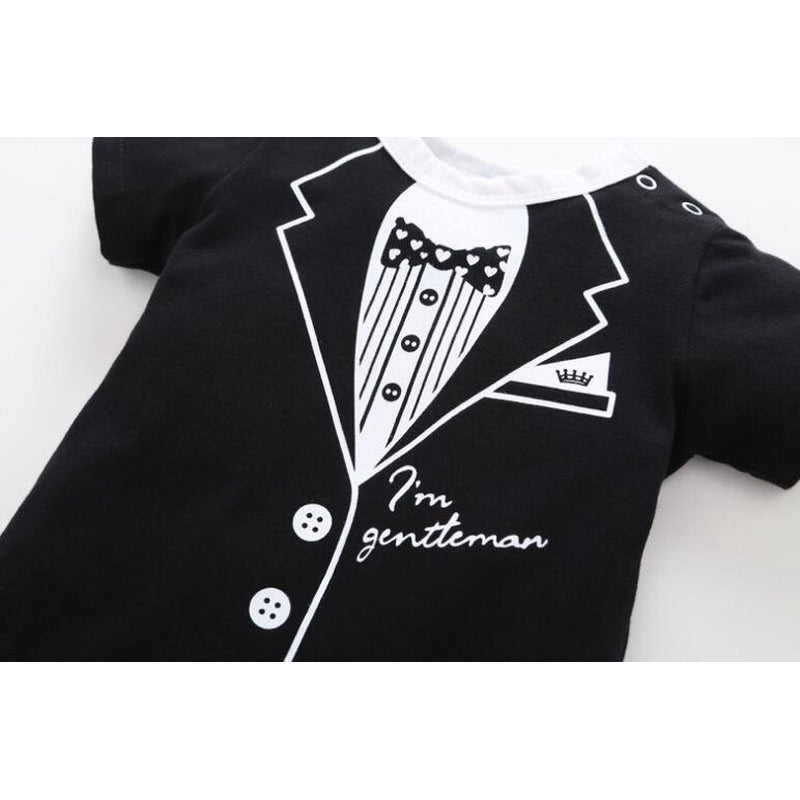 Newborn Baby Clothing Summer Gentleman Rompers 0-12M Infnat Boys Cotton Jumpsuit Male Bebe Body Clothes Tie Print Short Sleeve