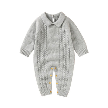 Baby Romper Cotton Knitted Playsuit Newborn Boys Girls Jumpsuit Fashion Turn-Down Collar Infant Kids Clothing Long Sleeve Autumn