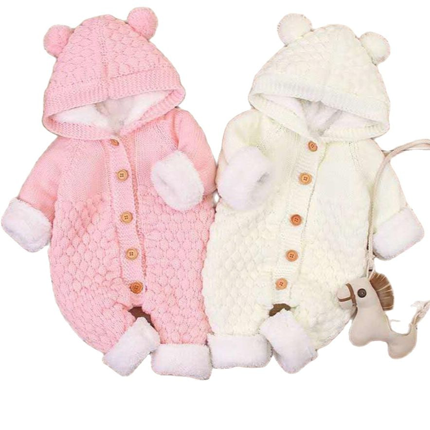 Newborn Baby Clothes Cardigan Hooded Rompers Autumn Winter Girl Boy Fashion Infant Costume Kids Toddler Cashmere Knit Jumpsuit